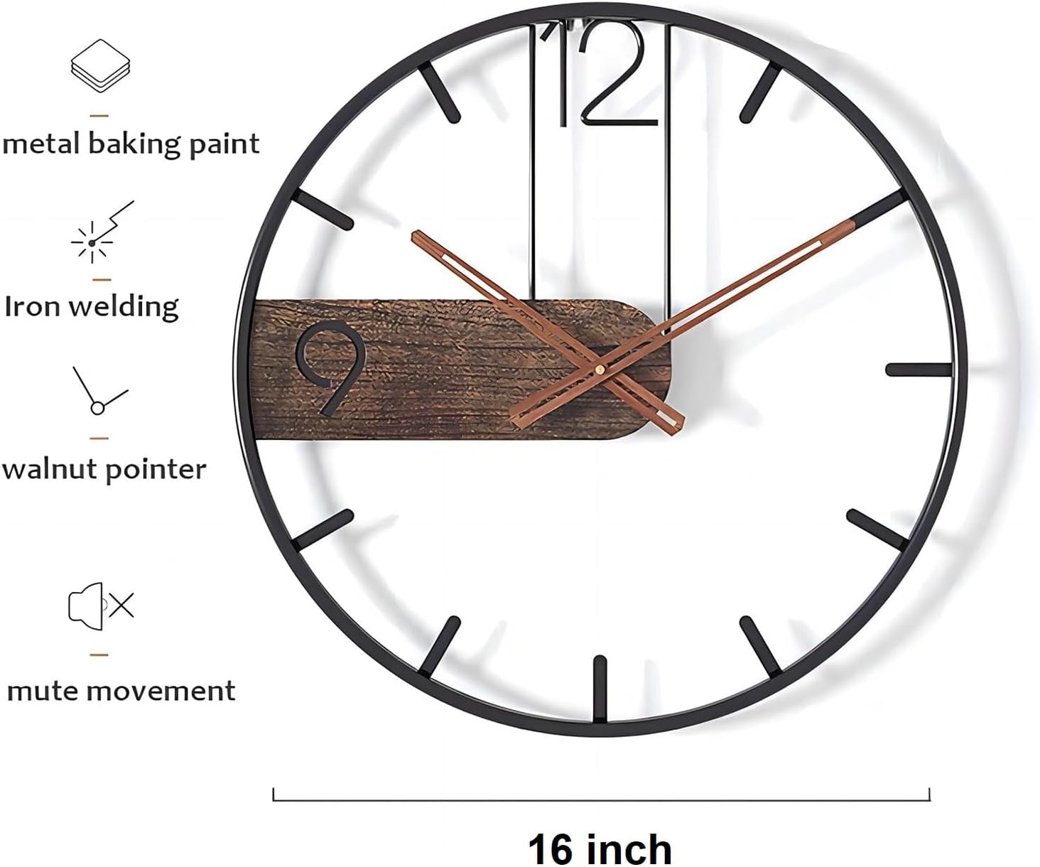 16inch Large Metal Wall Clock Rustic Round Nearly Silent Vintage Decorative Big Wall Clocks for Living Room Decor Kitchen, Bedroom, Farmhouse Modern Wall Art - Image 3