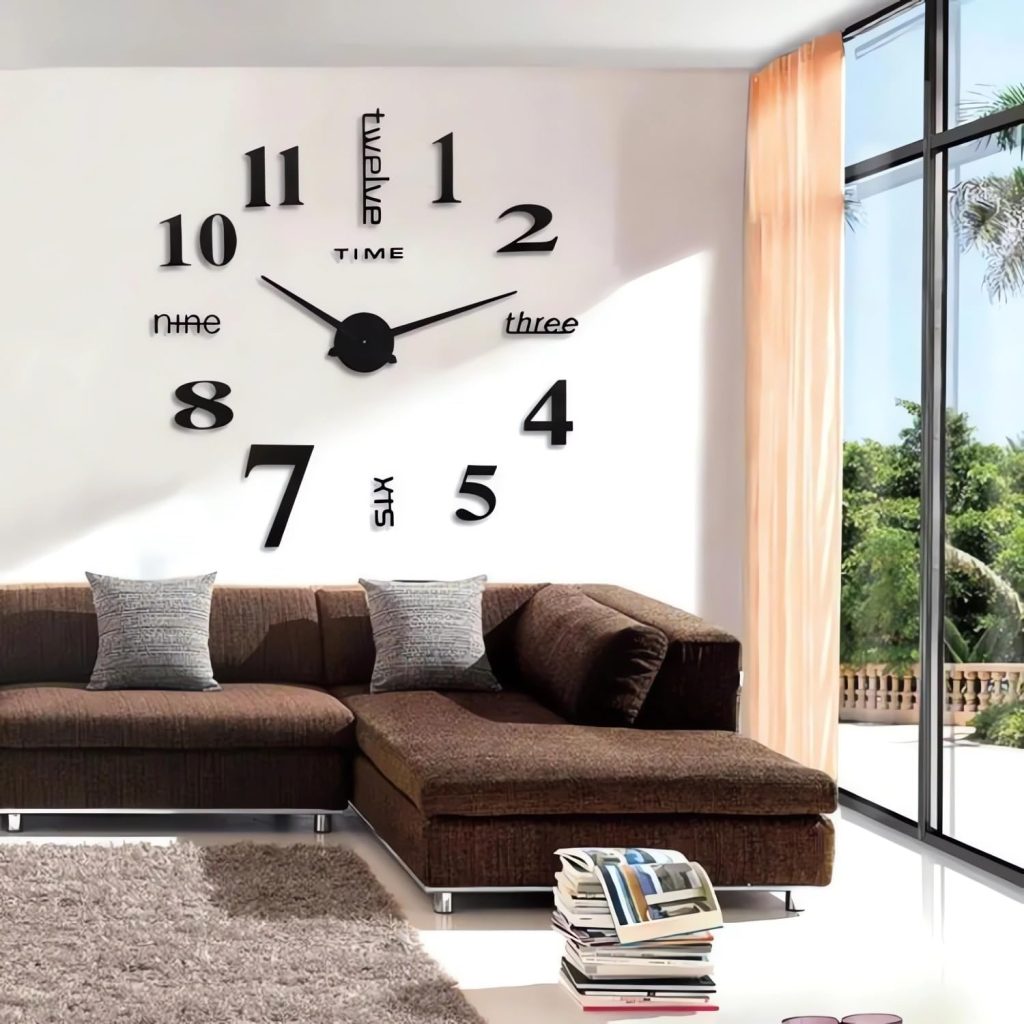 3D Wall Decal Decorative Clock - 2024 New Frameless DIY Wall Clock, Large Acrylic DIY Clock Kit, Punch-Free & Easy to Install, Wall Clocks for Living Room Office Decor (Black)