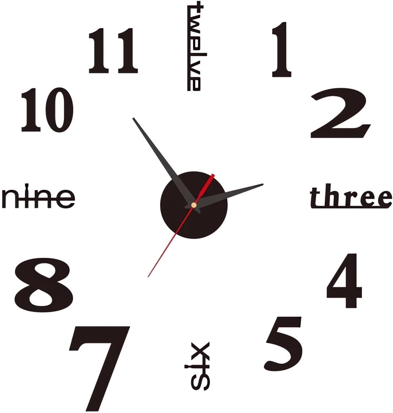 3D Wall Decal Decorative Clock - 2024 New Frameless DIY Wall Clock, Large Acrylic DIY Clock Kit, Punch-Free & Easy to Install, Wall Clocks for Living Room Office Decor (Black) - Image 2