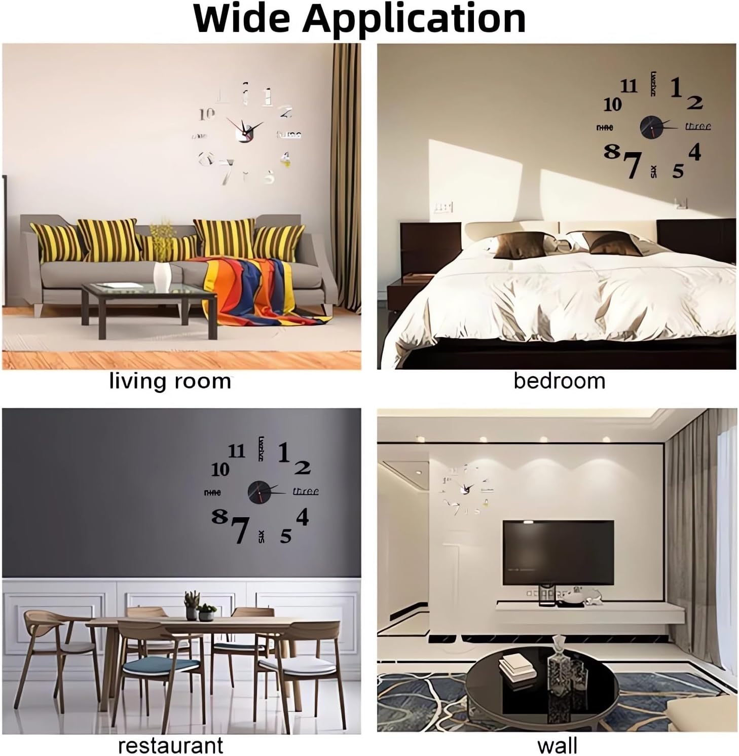 3D Wall Decal Decorative Clock - 2024 New Frameless DIY Wall Clock, Large Acrylic DIY Clock Kit, Punch-Free & Easy to Install, Wall Clocks for Living Room Office Decor (Black) - Image 5