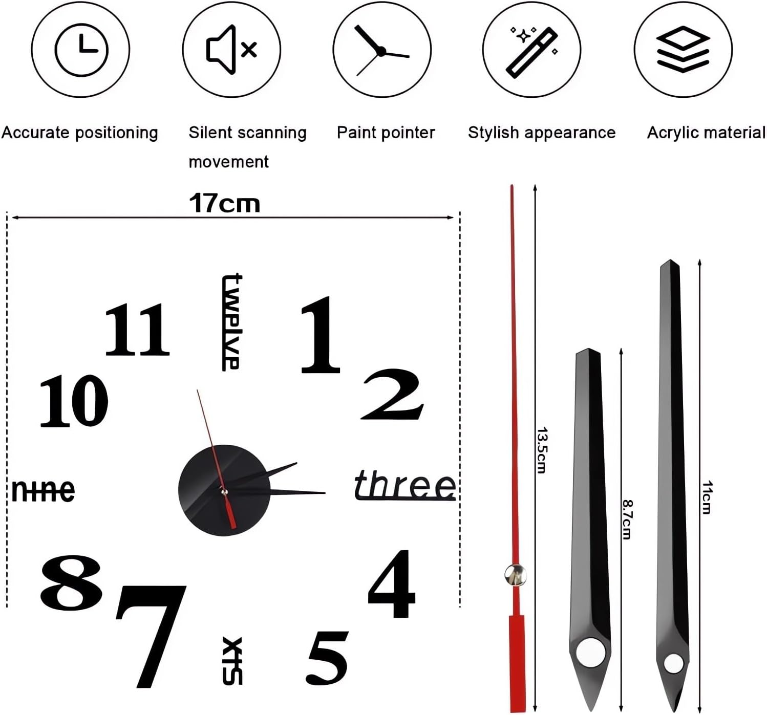 3D Wall Decal Decorative Clock - 2024 New Frameless DIY Wall Clock, Large Acrylic DIY Clock Kit, Punch-Free & Easy to Install, Wall Clocks for Living Room Office Decor (Black) - Image 7