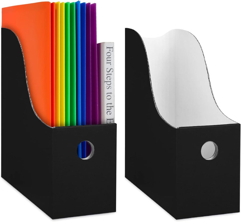 Dunwell Magazine File Holder (12 Pack, Black) - Sturdy Cardboard Magazine Holder, Folder Organizer for Desk and Shelves, Magazine Storage Box, Paper Organizer Storage or Book Bins, Easy to Assemble
