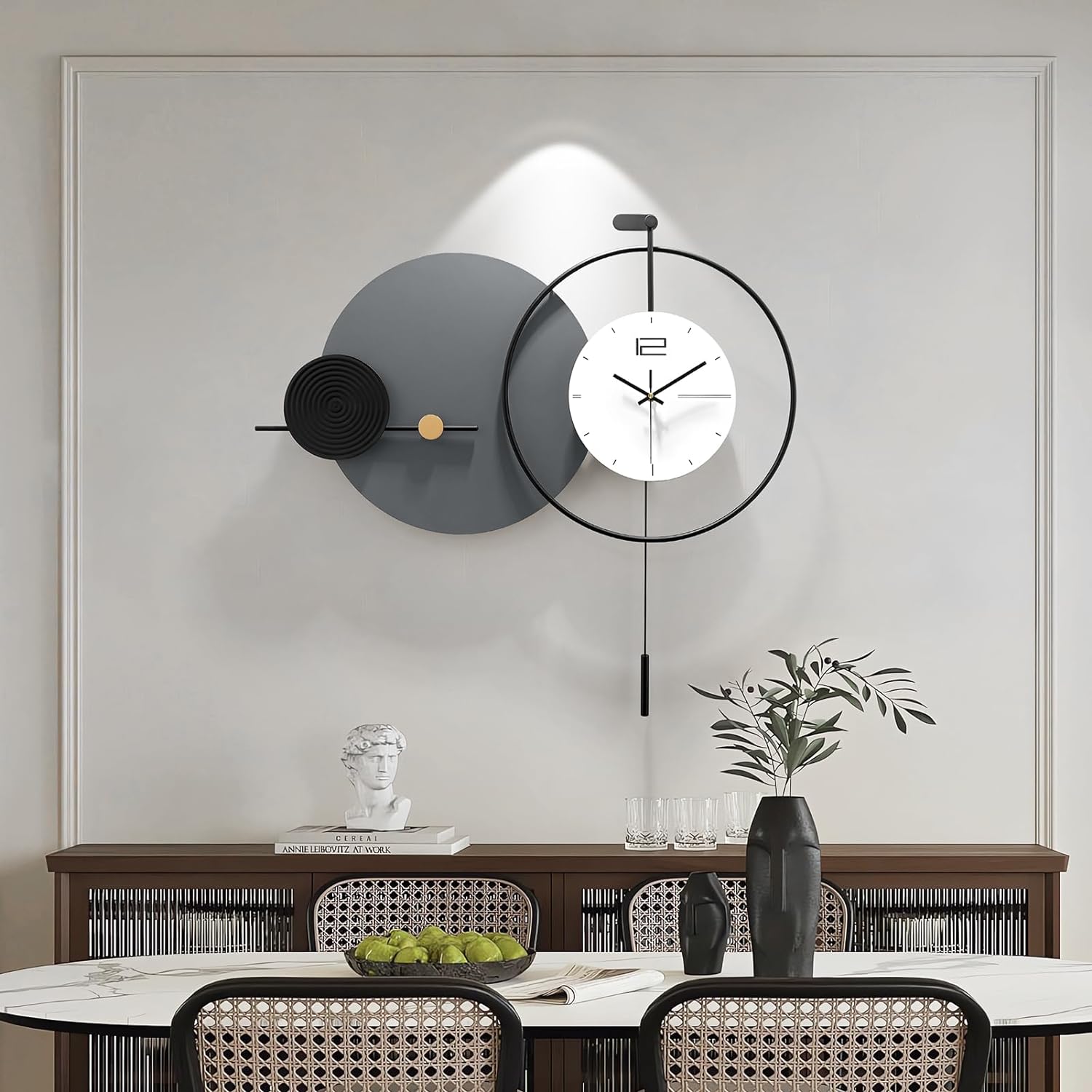 Large Modern Wall Clock for Living Room,Decorative Silent Battery Operated Wall Clock with Pendulum Metal Wall Art for Kitchen/Bedroom/Entryway/Office Decor - Image 2