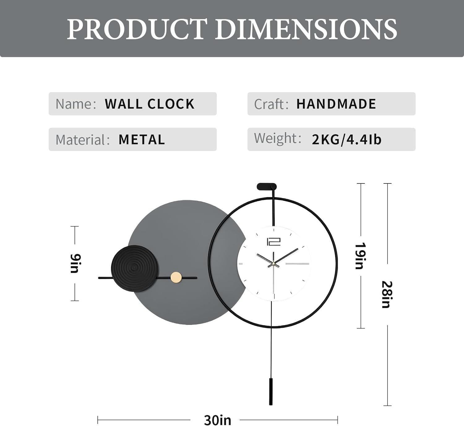 Large Modern Wall Clock for Living Room,Decorative Silent Battery Operated Wall Clock with Pendulum Metal Wall Art for Kitchen/Bedroom/Entryway/Office Decor - Image 3
