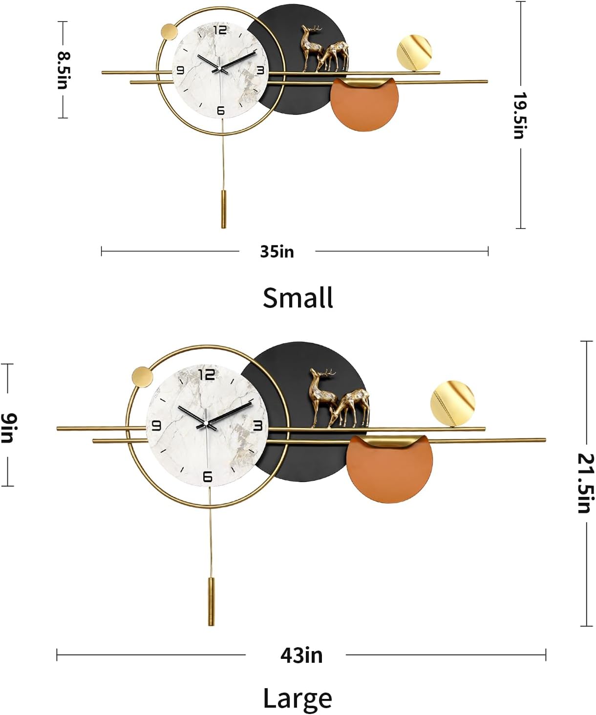 Large Wall Clocks for Living Room Decor,Decorative Modern Silent Wall Clock with Pendulum Metal Wall Art for Kitchen/Bedroom/Entryway/Office Decor 36''Lx19''W - Image 3