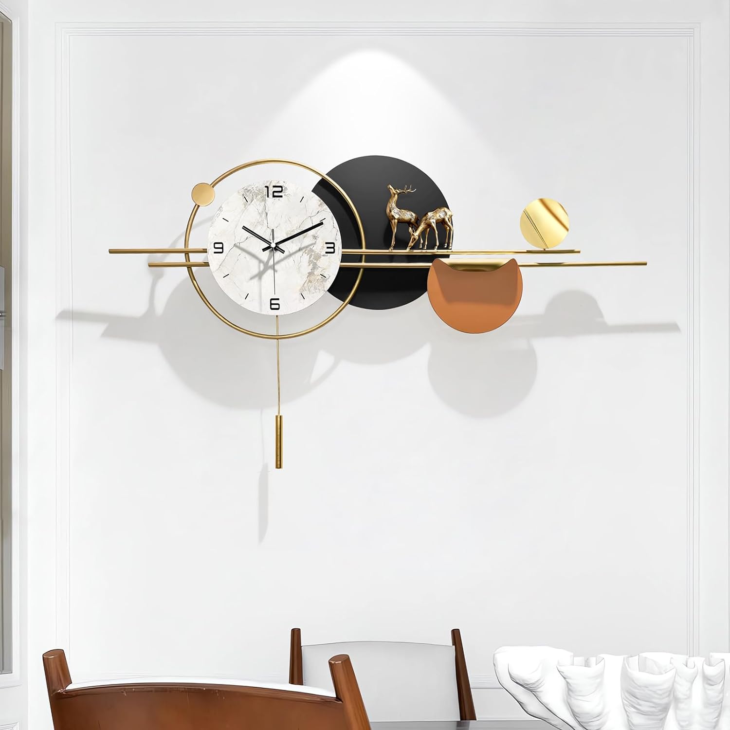 Large Wall Clocks for Living Room Decor,Decorative Modern Silent Wall Clock with Pendulum Metal Wall Art for Kitchen/Bedroom/Entryway/Office Decor 36''Lx19''W - Image 8