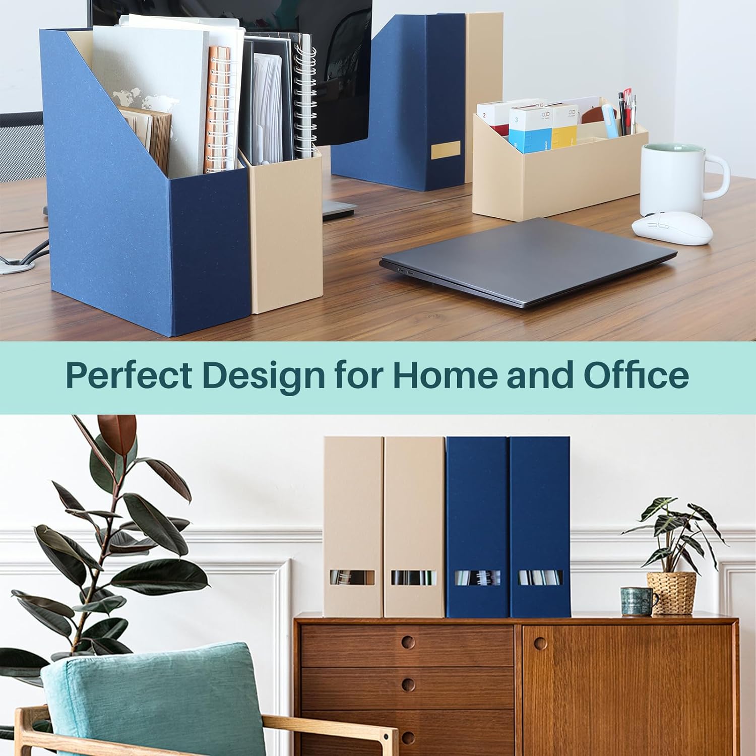 Magazine Holder - File Holder and Desk Organizer, Paperboard Book Organizer and Storage Box for Documents, Magazine Holder Rack for Classroom, Home, and Office (Classic Blue, 4-Pack) - Image 2