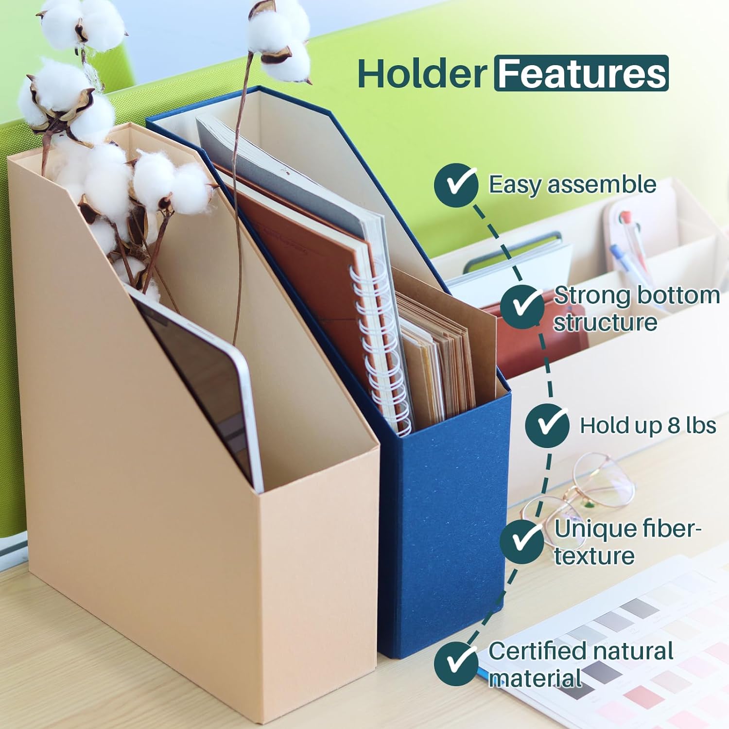 Magazine Holder - File Holder and Desk Organizer, Paperboard Book Organizer and Storage Box for Documents, Magazine Holder Rack for Classroom, Home, and Office (Classic Blue, 4-Pack) - Image 3