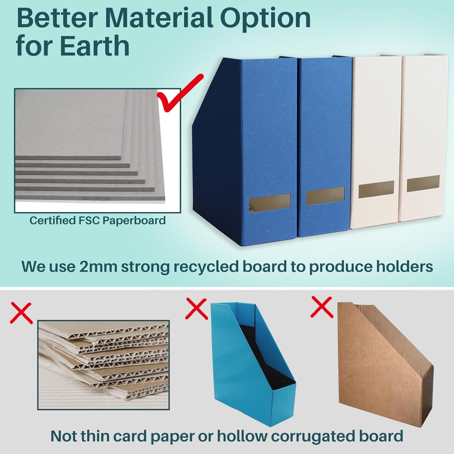 Magazine Holder - File Holder and Desk Organizer, Paperboard Book Organizer and Storage Box for Documents, Magazine Holder Rack for Classroom, Home, and Office (Classic Blue, 4-Pack) - Image 4